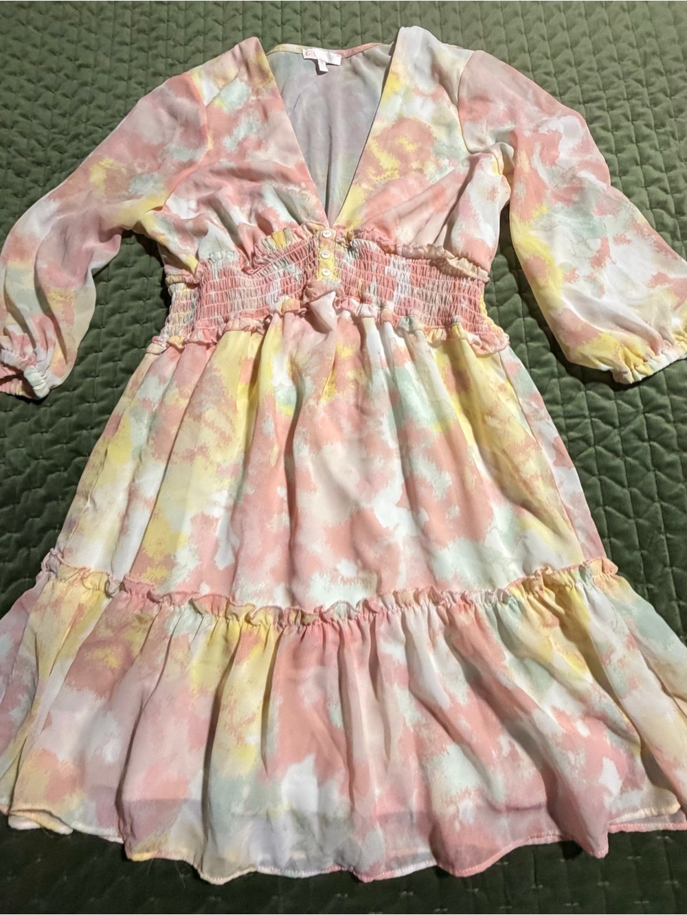 Gianni Bini pastel tie-dye mini dress woven chiffon fabric pink yellow‎ blue MED